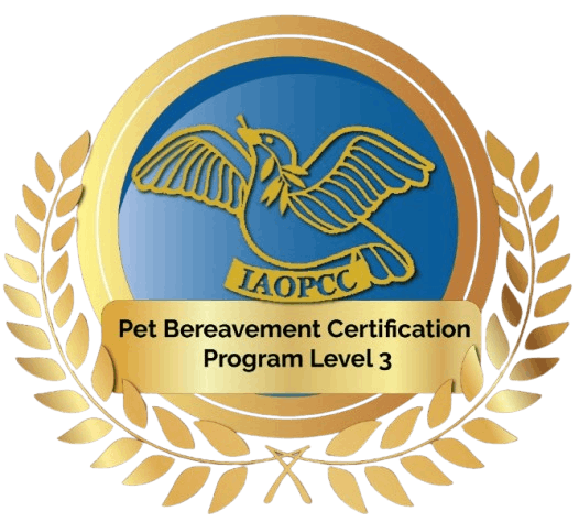 Pet Cremation Certification badge with gold seal and laurel wreath, indicating professional standards and training.